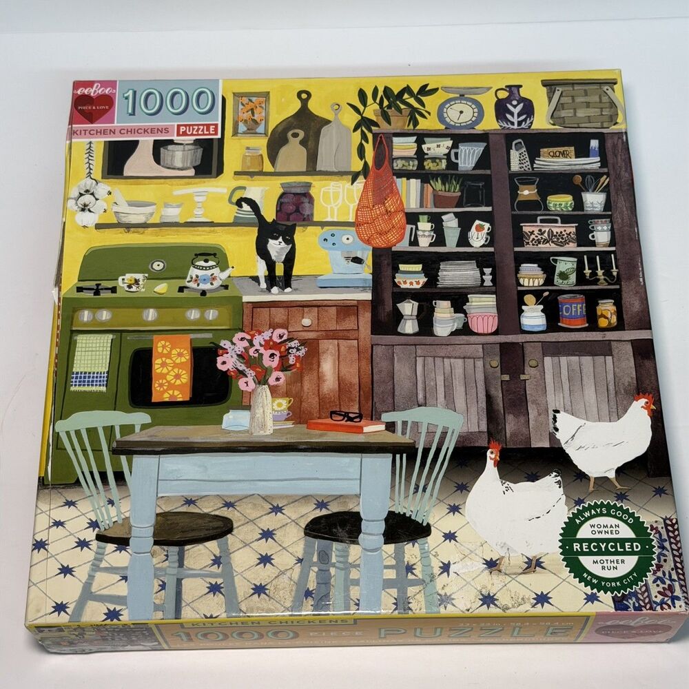 Kitchen Chickens Jigsaw Puzzle 1000 Pieces EeBoo Used All Pieces Included